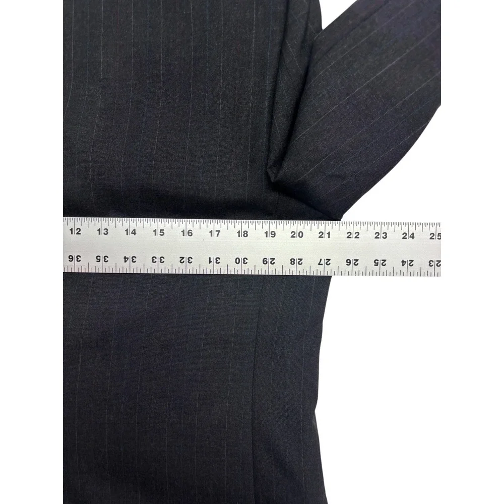 vtg 90s USA Made 40R 34x32 Charcoal Pinstripe 2pc Pant Suit Pleated High Waisted